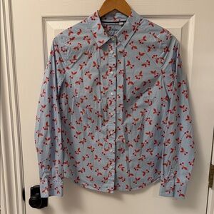 Boden Light Blue Shirt with Red Floral Design